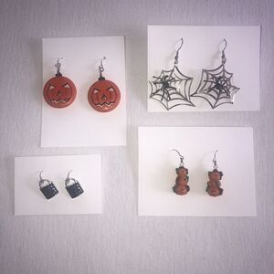Halloween 4 pair lot Earrings Pumpkin Jack O'Lantern Spider Web Trick or Treat